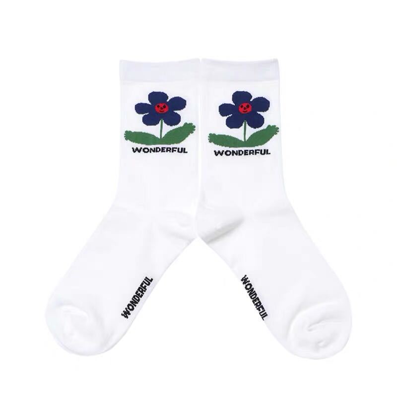 Male And Female Flowers Socks Street Skateboarding Lovers Cotton Socks